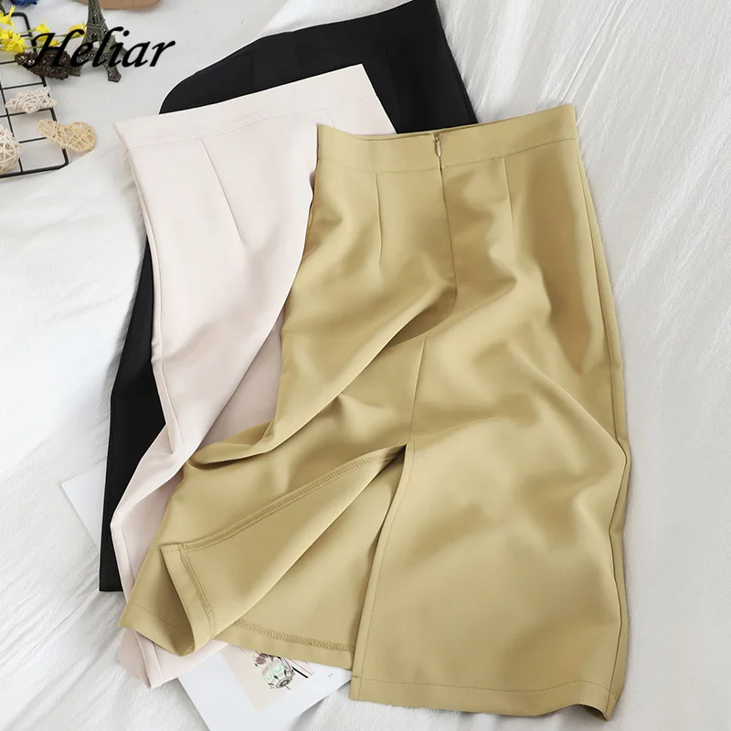 

HELIAR 2020 Fashion Solid Silt Skirts Women High Waist Bodycon street Wear Skirts Fall Midi Skirts Women Casual Midi Skirt
