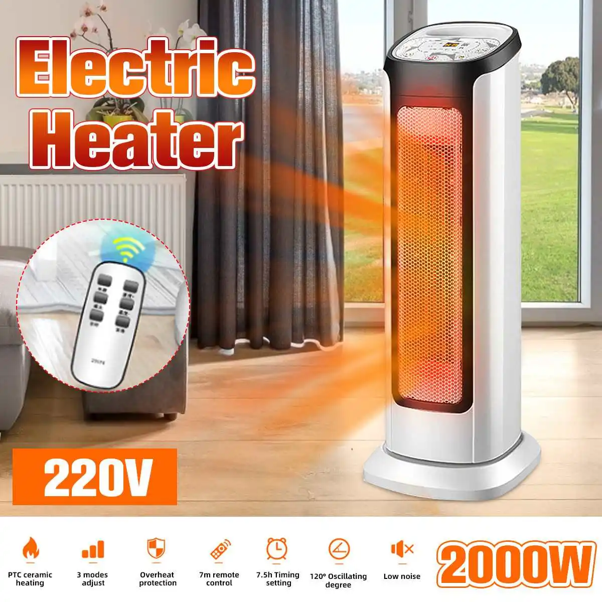 

220V 2000W Electric Heater Fan 3S Fast Heating Warm Air Fan Home Office Wall Air Heater Bathroom Radiator Warmer Fan
