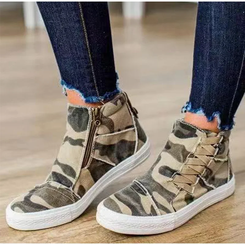 Women's Canvas Zip Flats Sneakers Woman Shoes Slip On Ladies Camouflage Casual Platform Plus Size Female Comfort Walking | Обувь