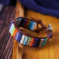 charm chakra bracelet jewelry diy handmade multi color natural stone leather wrap bracelet tube beads couples bracelets gifts