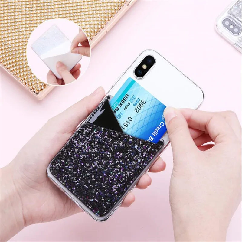 

Shiny Laser Adhesive Sticker Phone Pocket Cell Phone Stick On Card Wallet Rainbow Credit Cards ID Card Holder Case Pouch Sleeve