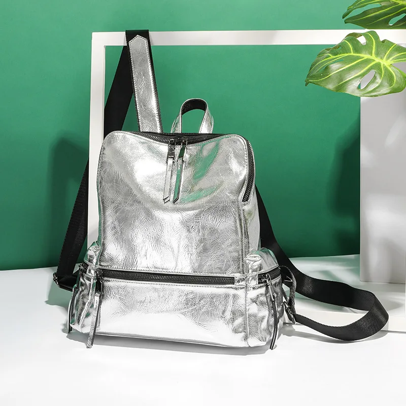 

2021 Summer Larger Capacity School Shoulder Bag Casual PU Women Anti-theft Backpack Silver Reflective Backpacks Sac A Dos