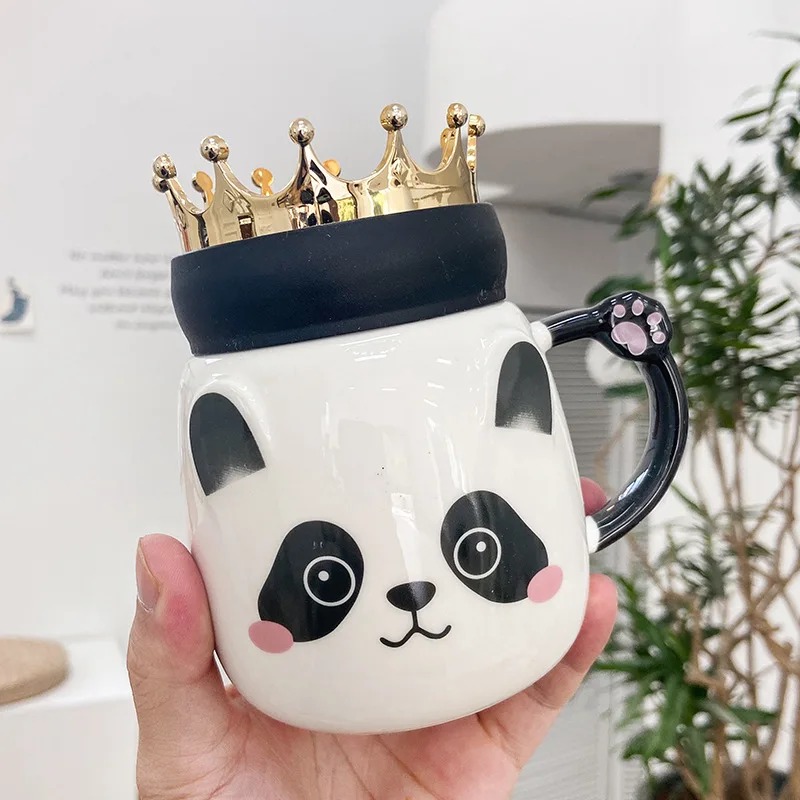 

panda mug with New Crown Lid Breakfast Cups Drinkware Morning Golden handle Mug Milk Coffee Tea Mugs Large Capacity Water Glass