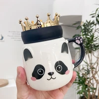 panda mug with new crown lid breakfast cups drinkware morning golden handle mug milk coffee tea mugs large capacity water glass