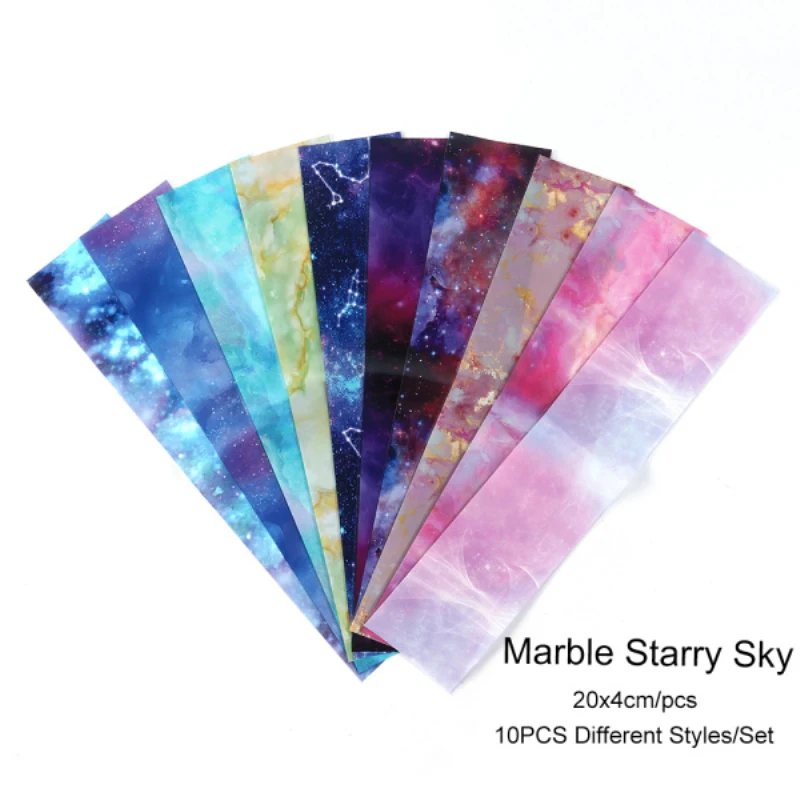 

10PC Nail Foil Sticker Holographic Starry Sky Adhesive Wraps Transfer Paper Marble Shining Nail Art Decal Gel Nail art Sticker