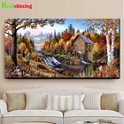 Алмазная 5D живопись с изображением старой лесной мельницы пейзажа оленя дома, Набор для вышивки крестиком, большая мозаика, J70