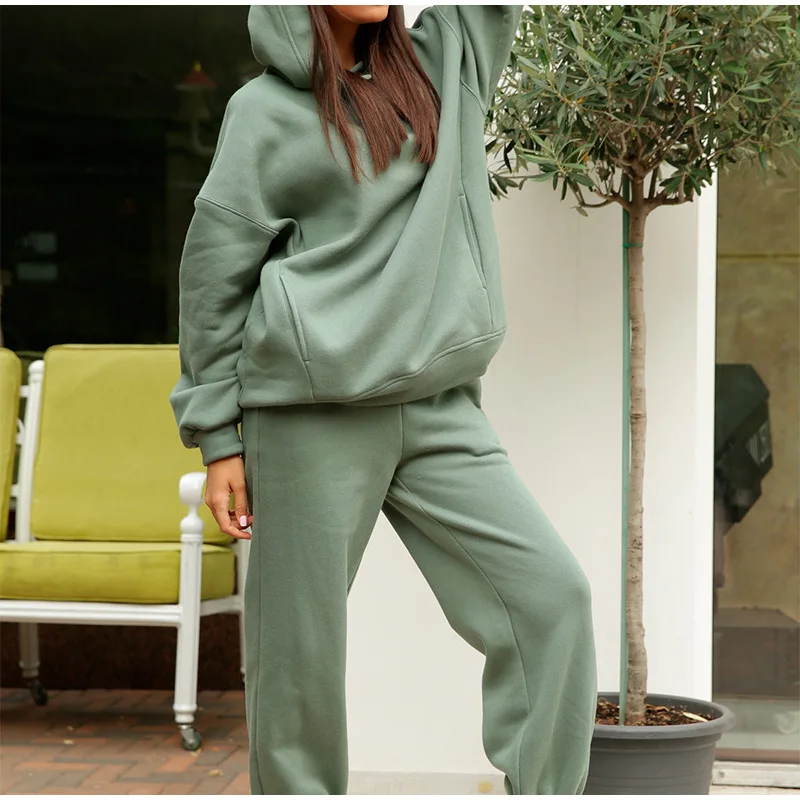 

Spring 2021 Women's Wear Women's Sweatpants Suit Long Sleeved Solid Casual Pocket Pullover Set Two Sets of Hoodies Sweatsuit