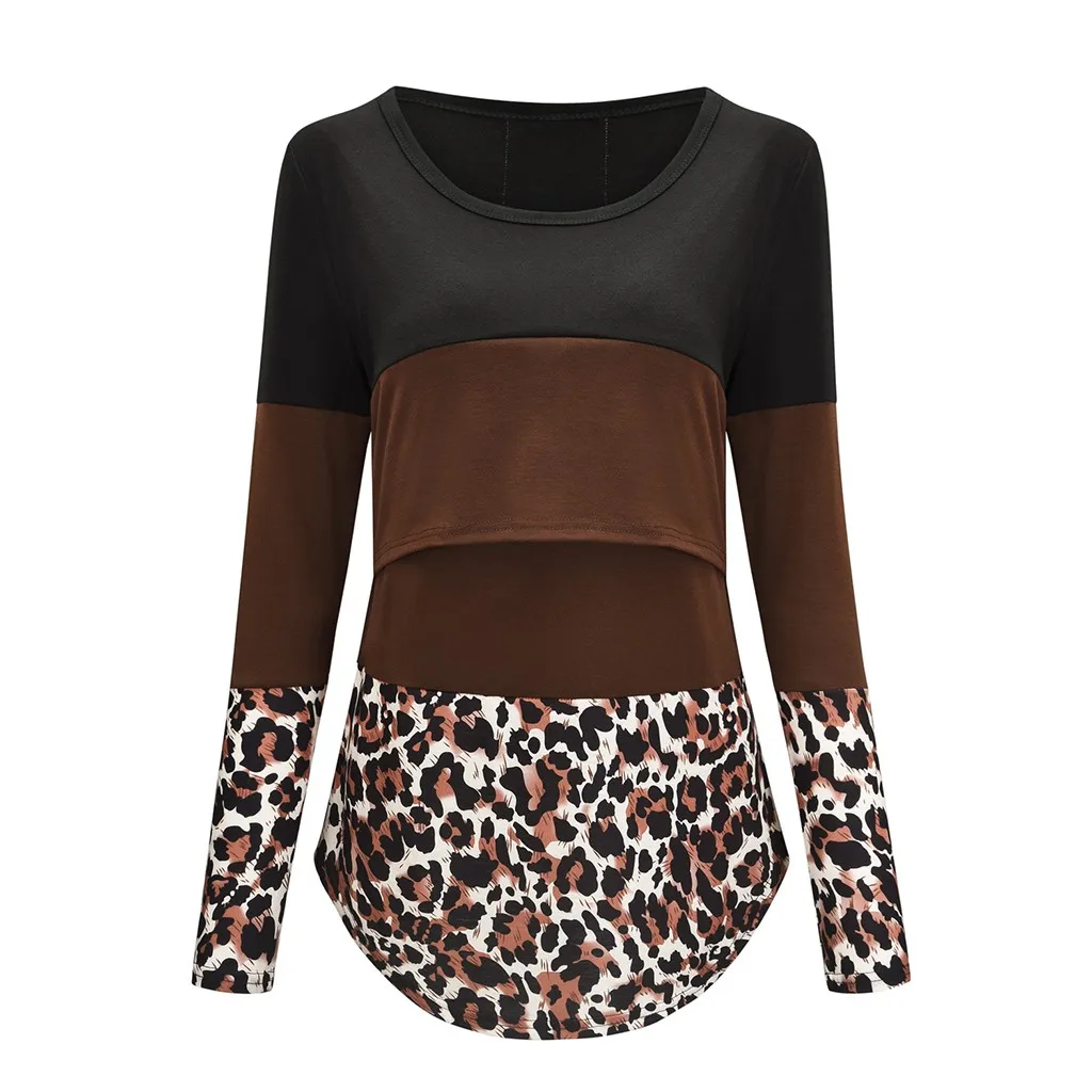 

JAYCOSIN Women Maternity Long Sleeve Leopard Print Nursing Tops T-shirt For Breastfeeding