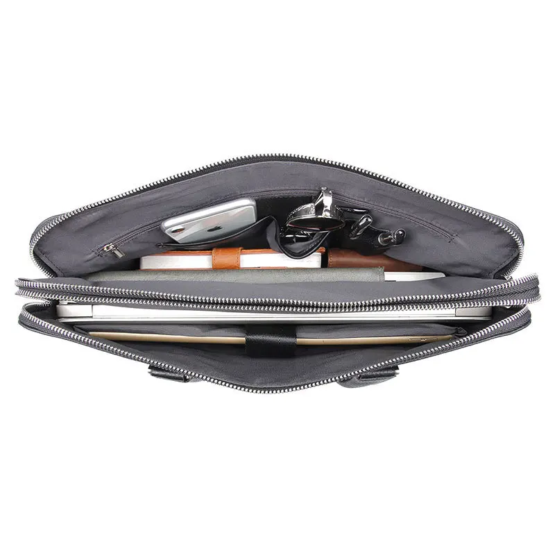Nesitu Highend Black Chocolate Blue Genuine Leather 14'' Laptop Office Men's Briefcase Business Messenger Bag A4 Portfolio M7412