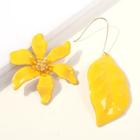 new elegant alloy drop oil flower leaf earrings fashion personality asymmetric earrings ladies jewelry