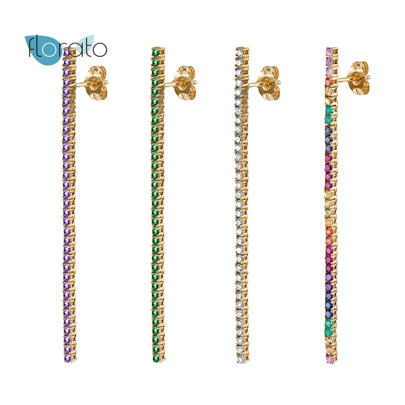 

925 Silver Ear Needle Colorful Crystal Long Drop Earrings Shiny CZ Zircon Hanging Stud Earrings Minimalism Jewelry Accessories