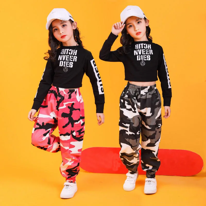2PCS Set Youth Girls Street Style Casual Jazz Dancing Clothing Sets Teens Camouflage Hip-hop Performance Teenagers Dance Suit | Детская