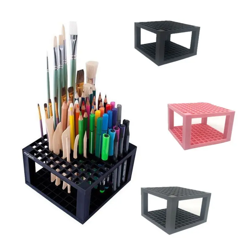 

96 Hole Plastic Pencil & Brush Holder Desk Stand Organizer Holding Rack for Pens, Paint Brushes, Colored Pencils, Markers,Makeup