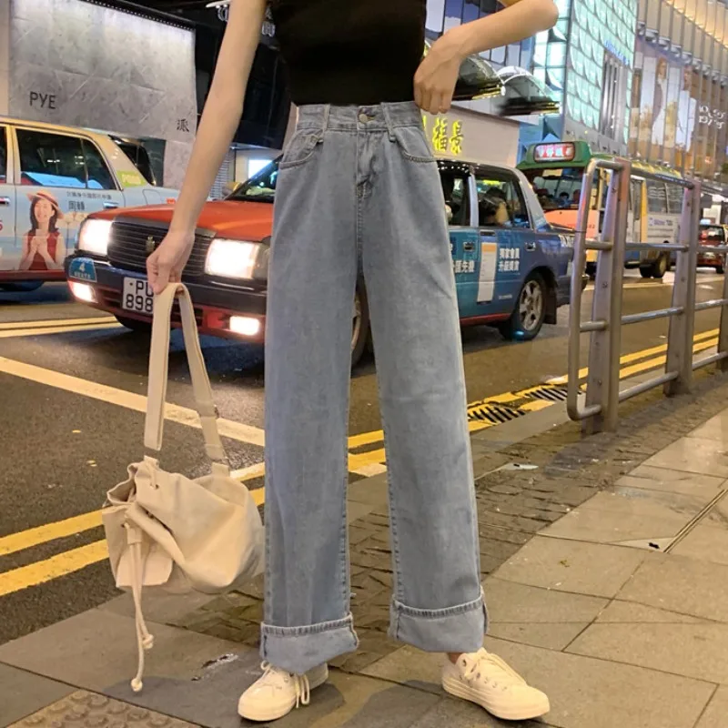 

Mopping High Waist Drooping Wide Leg Jeans Women's Spring Korean Style Loose 2021 New Figure Flattering Straight-Leg Pants
