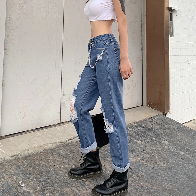 

Ripped Jeans For Women High Waist Jeans Women 2021 Mom Jeans Vintage Clothes Baggy Jeans Women Loose Fashion Denim Pants