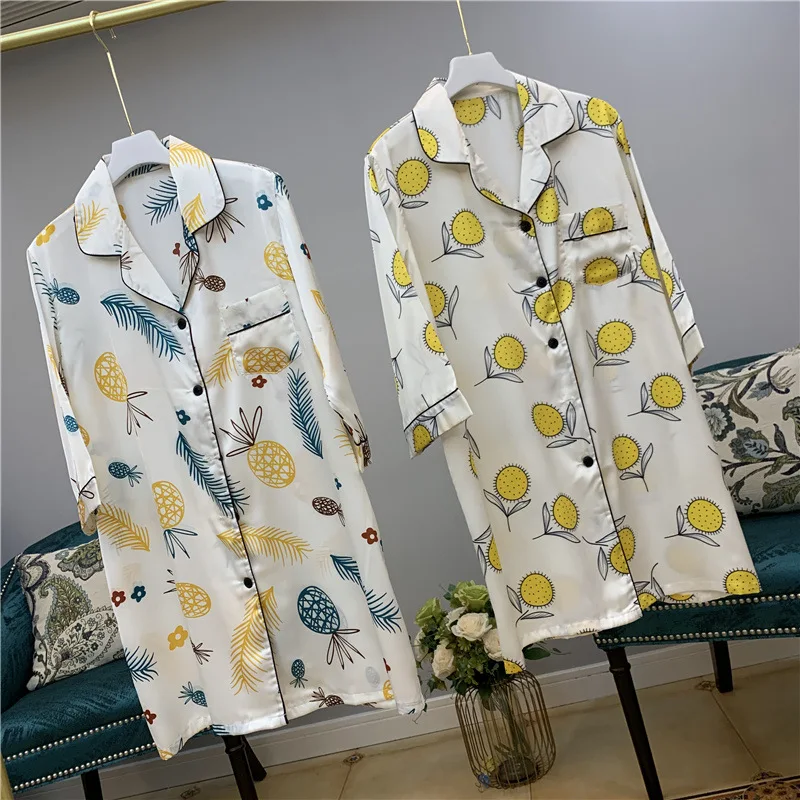 Летняя новая шелковая ночная рубашка большого размера блузка юбка женская