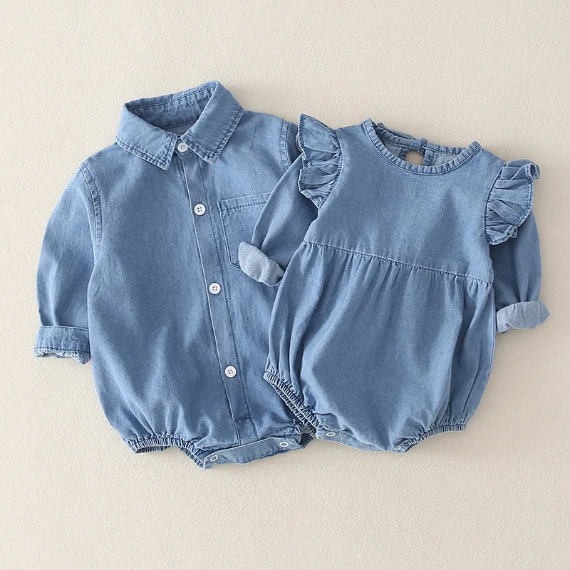 

Baby Girls Clothes Summer Denim Bodysuit Baby Spring Newborn Romper For Boys Clothes Long Sleeve Unisex Baby Clothes 0 3 6 Mont