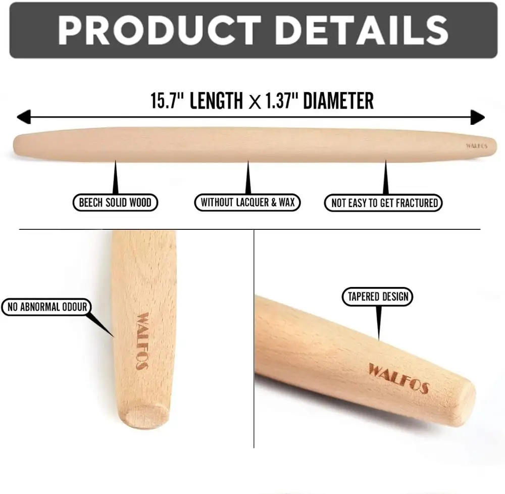 

WALFOS 17Inch Wooden Rolling Pin Fondant Cake Dough Roller Non-Stick Cooking Tool Gadgets Pasta Dumpling Skin Maker