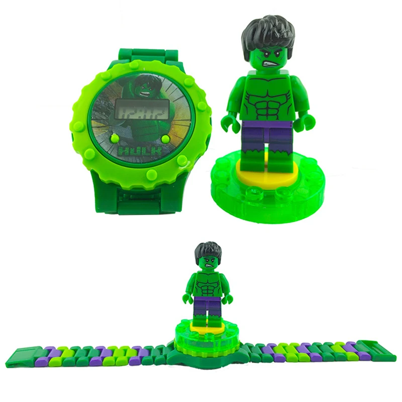 Вращающиеся строительные блочные часы Человек-паук Железный человек Марвел