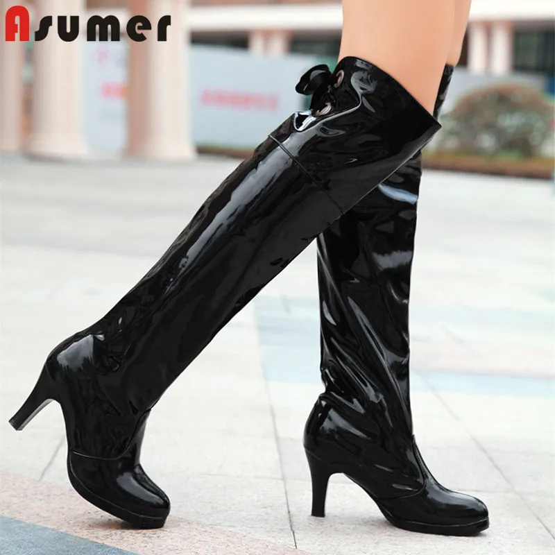 ASUMER/Большие размеры 48 Сапоги выше колена Женские вечерние сапоги на высоком