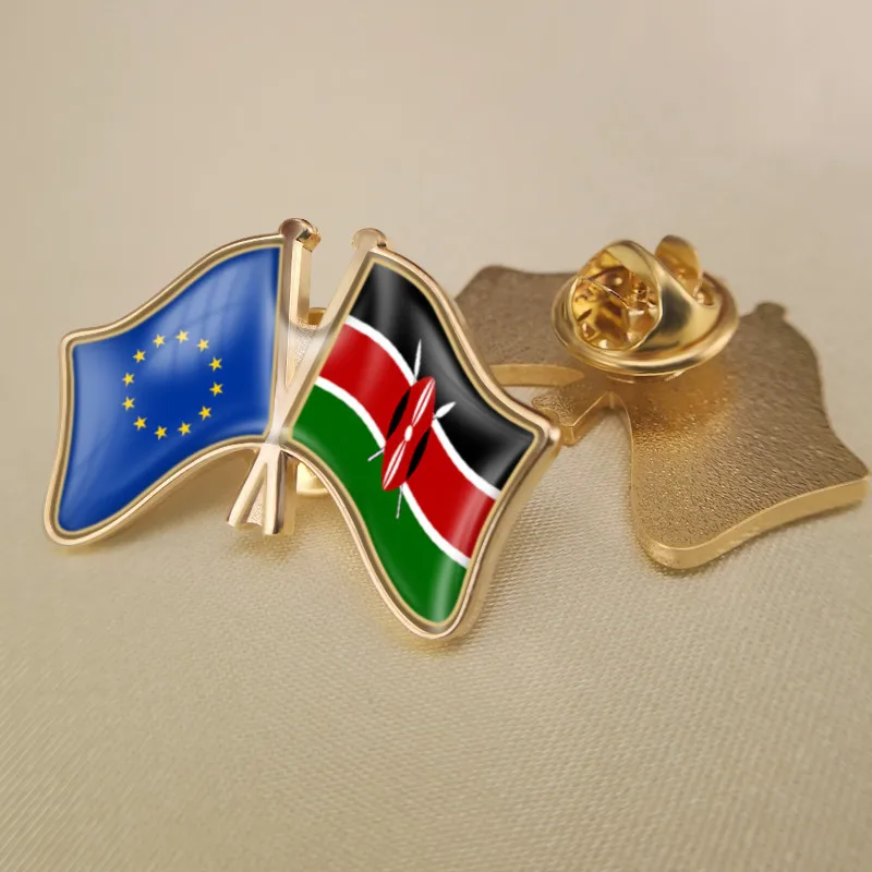 

European Union and Kenya Crossed Double Friendship Flags Lapel Pins