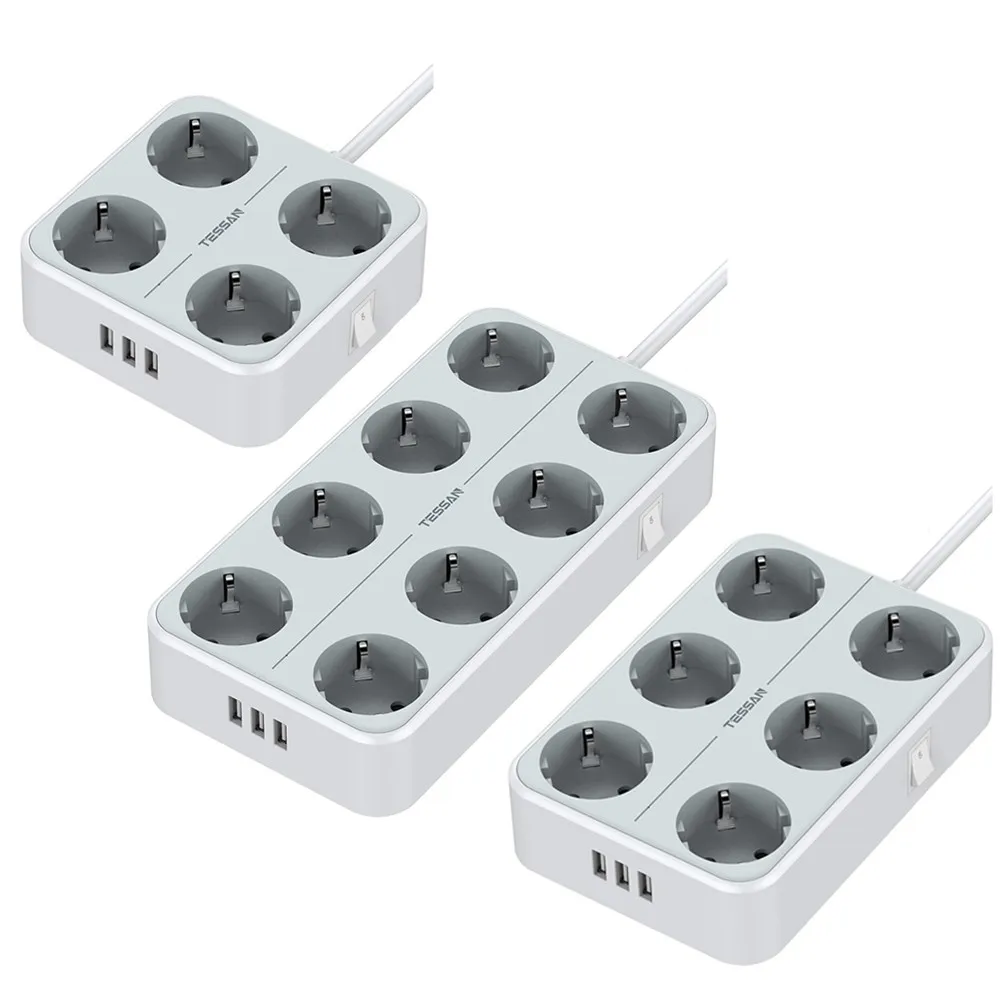 

TESSAN USB Power Strip with Multi Socket Wall Mounting Holes and 2M/6.5Ft Cord EU Plug Power Adapter for Travel