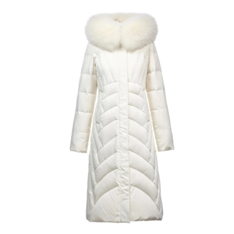 Big Size New Winter Fox Fur Collar Women Down Coat High Quality Elegant Ladies 90% White Duck Down Coat Fsashion Female Overcaot