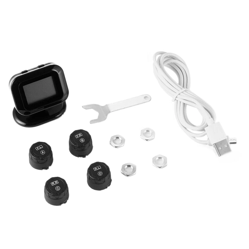 

Wireless TPMS Car Tire Pressure Monitor System LCD Sn USB Quick Charge with 4 External Sensors