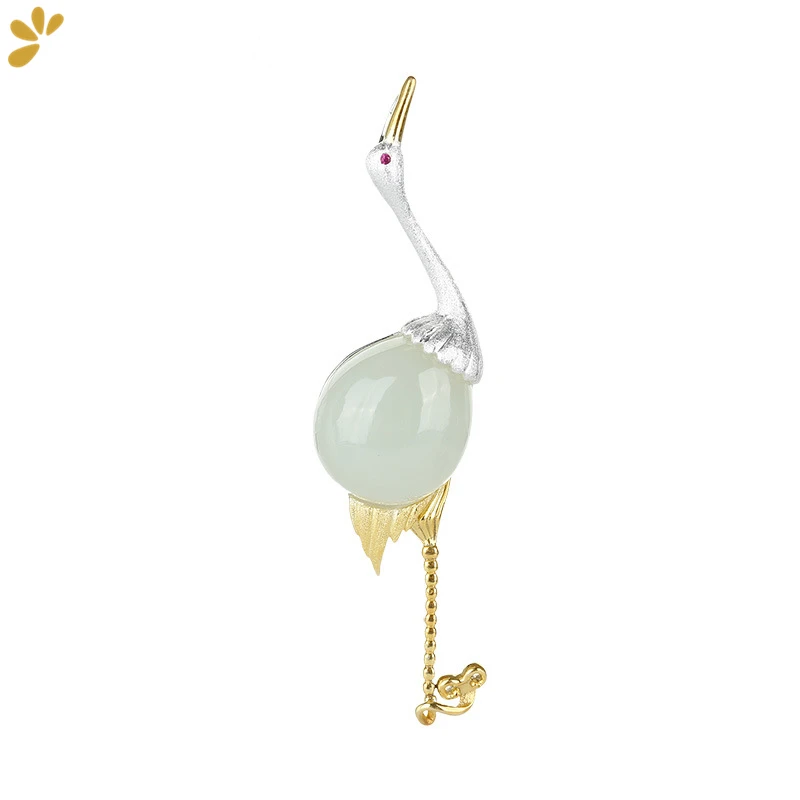 

925 Sterling Silver Hetian White Jade Bird Brooches Fine Jewelry for Women Cute Elegant Trendy Pin Brooch Office Party Gift