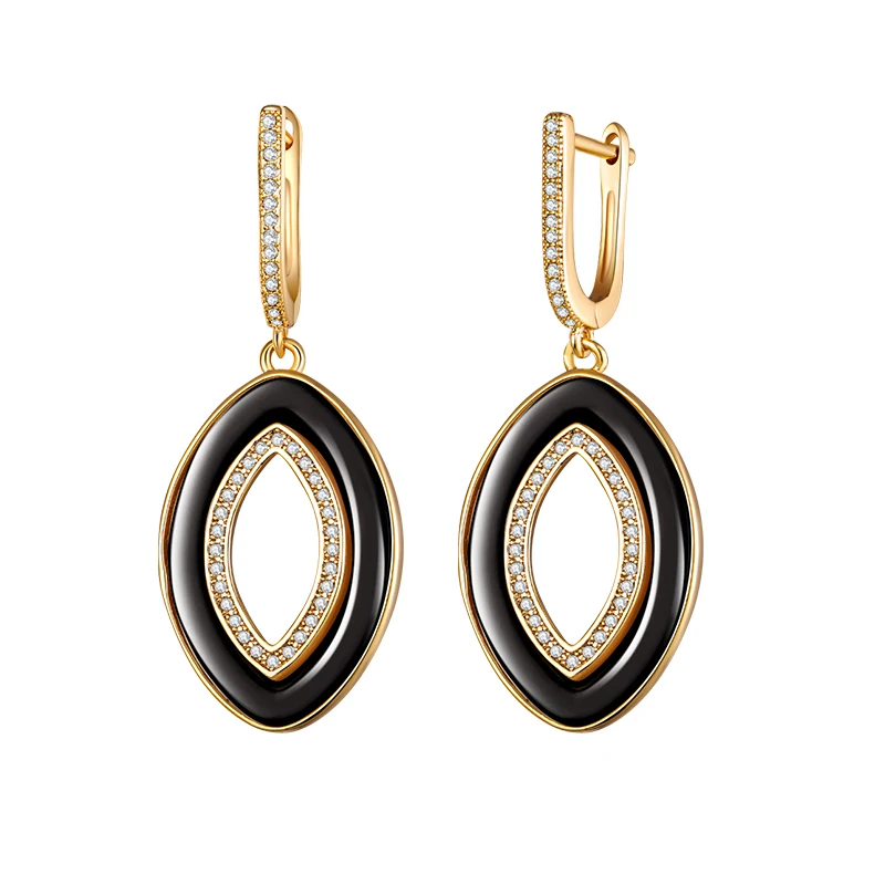 gold black Женские керамические серьги-подвески MAIKALE, простые черно-белые серьги с фианитом золотистого/серебристого цвета, модные ювелирные изделия для подарка девушке - Окраска металла: gold black