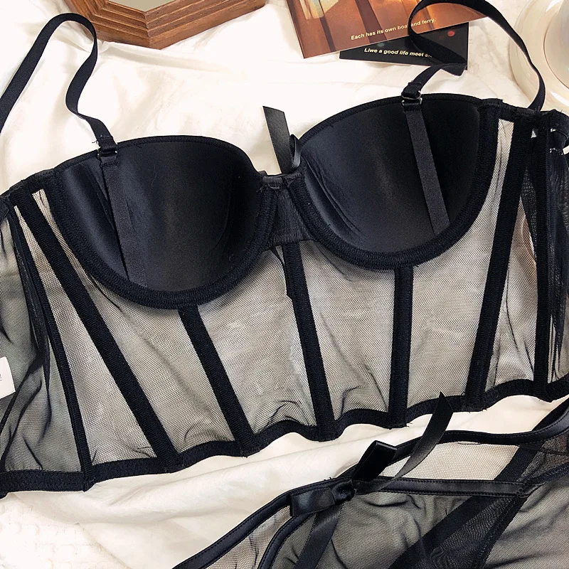 Comfortable underwear top bralette no steel ring thickened invisible bride wedding dress lingerie panties set women bras