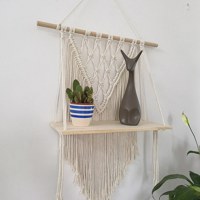 

Macrame Wall Hanging Shelf Bohemian Style Handmade Home Kids Room Decoration Wall Shelf Tassel Tapestry