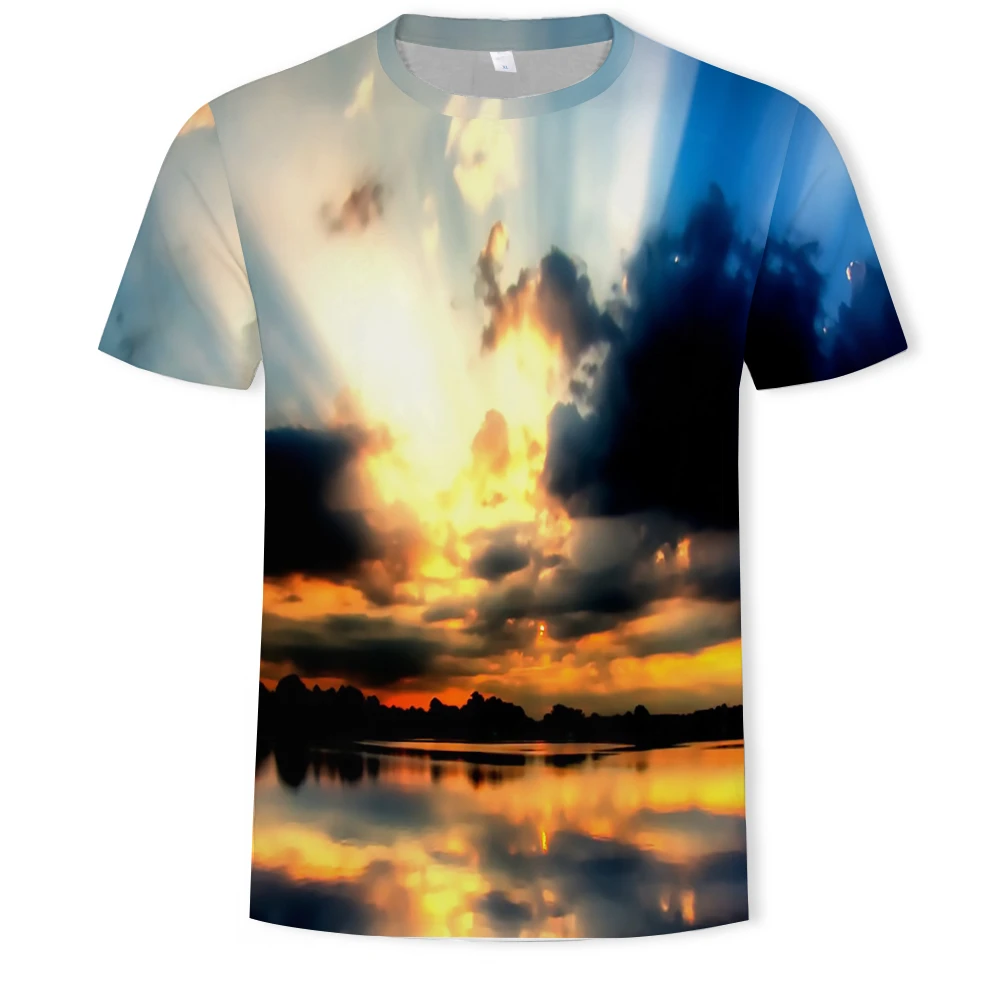 

2021 Summer Men's Comfortable Short Sleeve T-Shirt Fashion Casual 3D Beautiful Scenery Series Patterns from Various Countries