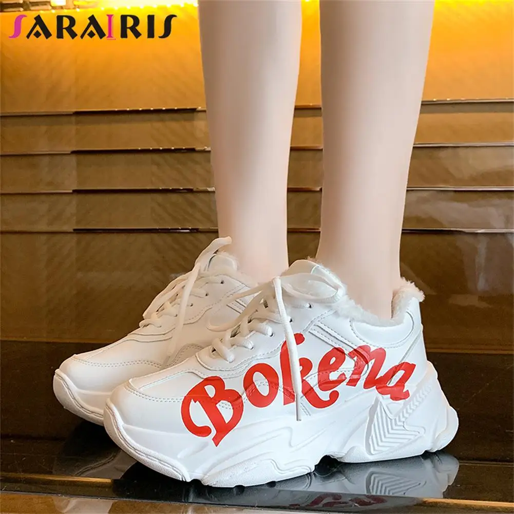 

Autumn Winter Casual Women's Sneakers Platform Bottom Flats Print Warm Plush Sneakers Women Shoes Tennies Walking Shoes