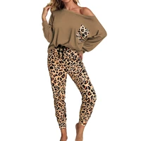 2pcs sets womens leopard printed tracksuit long sleeve shirts pants female loungewear two piece outfits women
