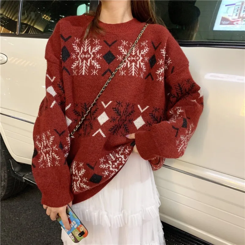 

Autumn and Winter Korean Style Retro Pullover round Neck Fashion Loose-Fitting Versatile Sweater Sweater
