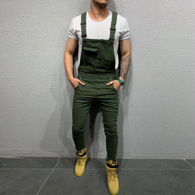 Denim Overalls Men Slim Skinny Jumpsuit man