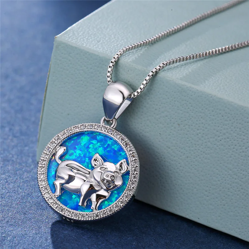 Уникальные женские большие круглые подвески в виде Свинки ожерелья серебряного