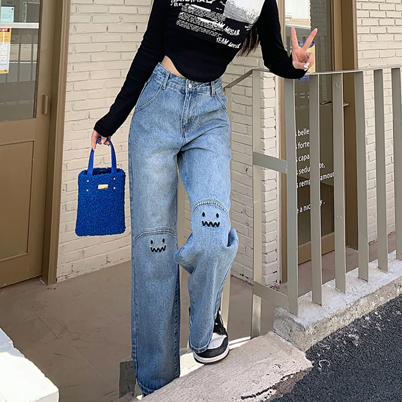 

Джинсы с широкими штанинами свободного покроя и ощущением капли женские новые прямые Джокер дизайн ощущение ретро брюки
