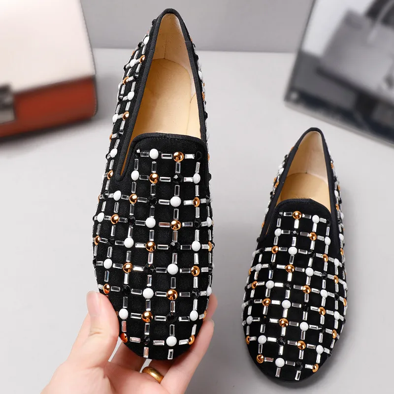 Лоферы со стразами женская повседневная обувь на плоской подошве с кристаллами