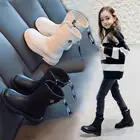 Новинка 2021, детские зимние высокие теплые ботинки, хлопковые ботинки на молнии сзади в британском стиле для девочек, модные ботинки Martin на толстом меху для принцессы