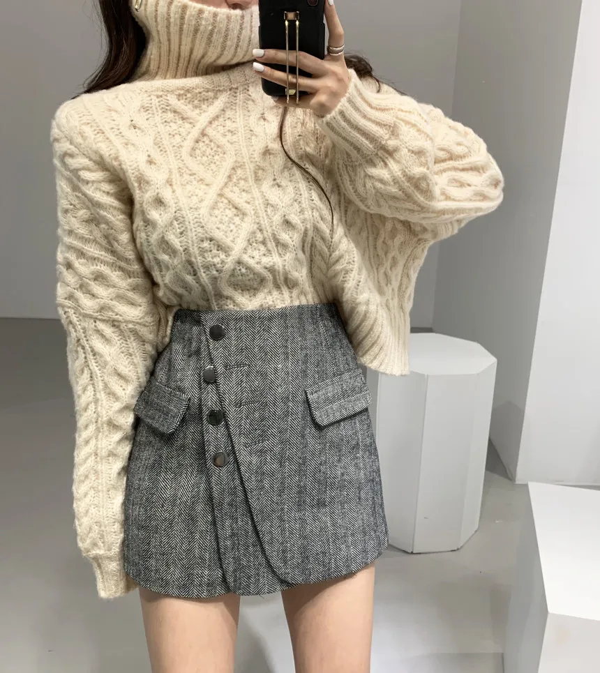 

2019 Winter Twisted Knitted Turtleneck Sweater Pullover Women Long Sleeve Thicken Warm Casual Fashion Loose Solid Tops Sweaters