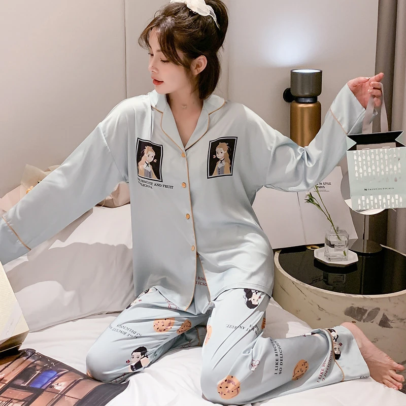 Осень 2020 новые пижамы женская пижама в стиле ретро атласная тонкая с длинными