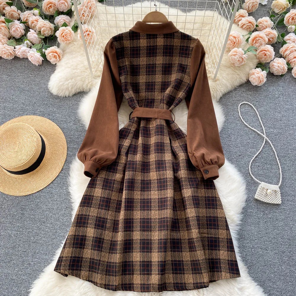 Женское платье-рубашка в клетку с длинным рукавом и кружевной талией - купить по