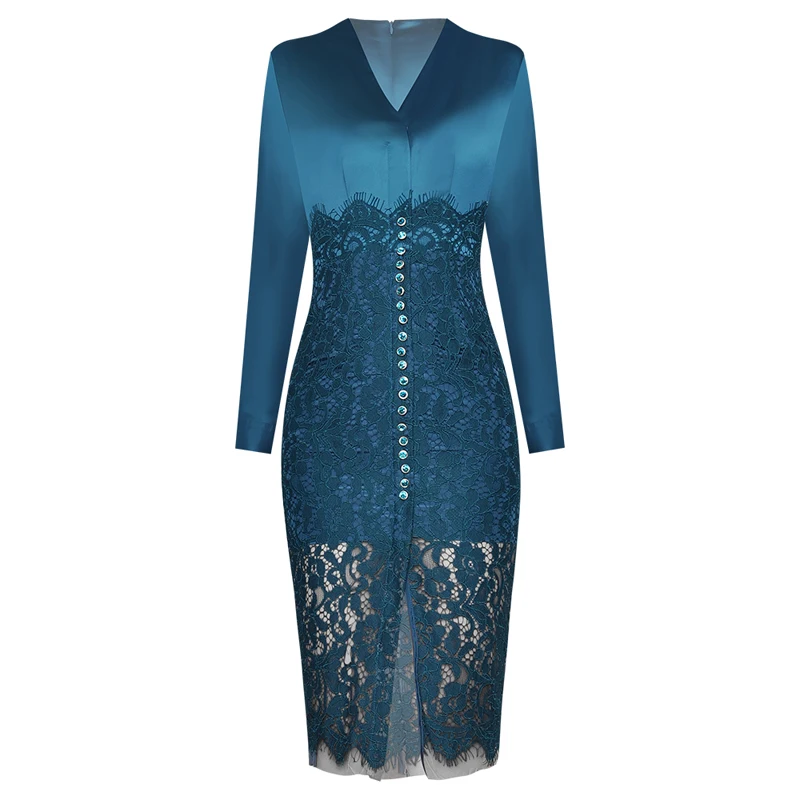 Женское атласное платье с длинным рукавом элегантное подиумное лоскутное V