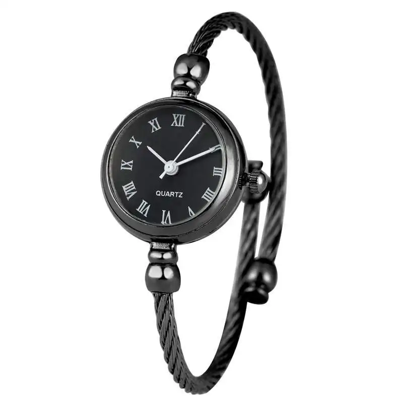 roman numerals black Уникальный Женский браслет часы маленький Гладкий циферблат топ роскошный серебряный тонкий ремешок Корейский ретро искусство женские часы кварцевые часы подарок час - Цвет: roman numerals black