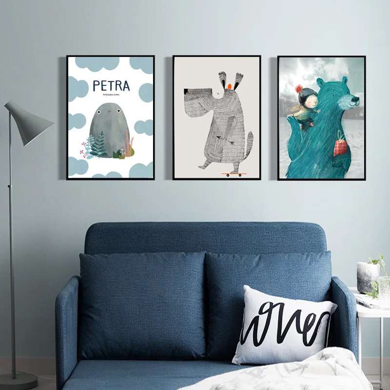 

Cartoon Bear Poster Seals Canvas Painting Kids Wall Art Pictures For Baby Room Modern Home Decorative children Print On The Wall
