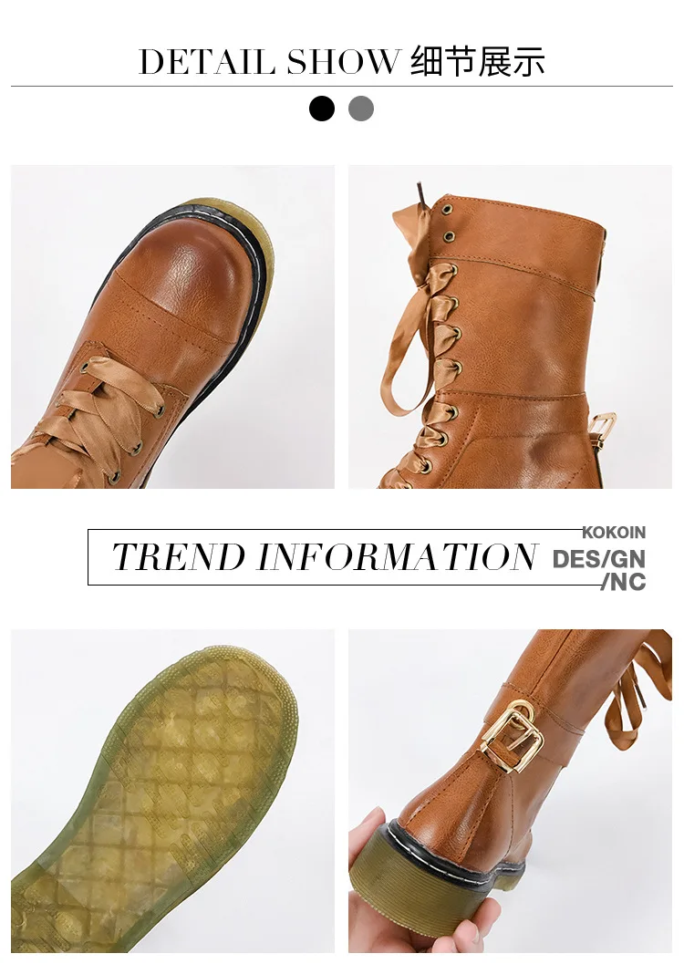

lace up Autumn and winter new leather button boots, military boots