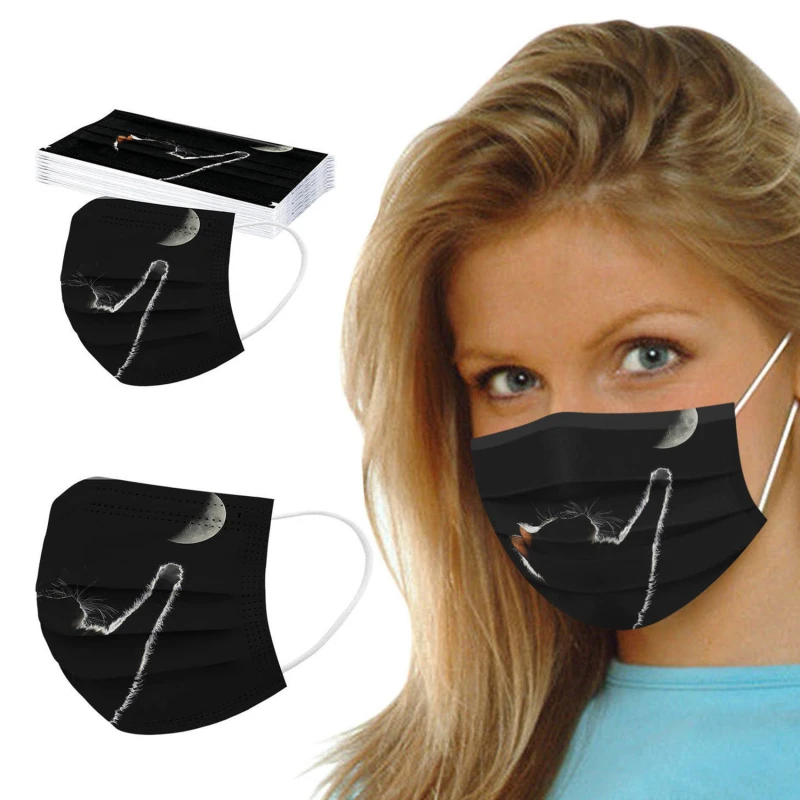 

10/20/50/100pcs Cute Cat Printed Disposable Mask Adults Non-woven Mask Face Mondkapje Mondkapjes Facemask