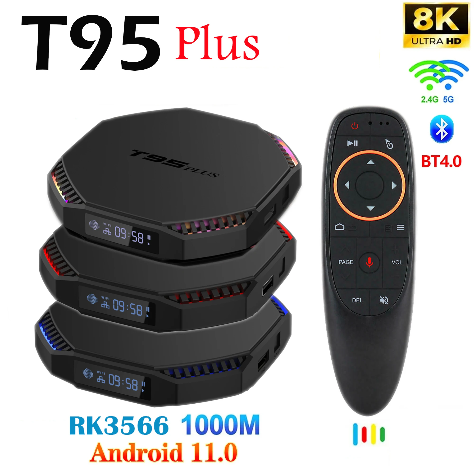 

T95 PLUS Android 11.0 TV BOX RK3566 G52 2EE 8GB 64G 2.4G/5.8G WiFi 8KHD H.265 BT4.0 Media Player Set top Box T95Plus
